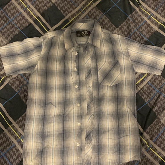Blue and white striped button-down, kids large - Picture 1 of 3